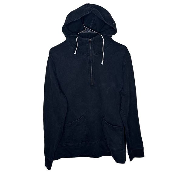 Wallace & Barnes J. Crew Pullover Hoodie Black Heavy duty Sturdy 1/4 Zip Size M - Picture 1 of 4